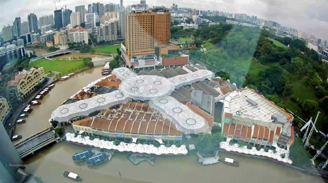 Complejo comercial y de entretenimiento junto al río Clark Quay. Webcams de Singapur en línea