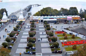 Panorama del paseo marítimo. Webcam de Miedzyzdroje en línea
