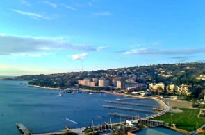 Vista de la playa desde el Hotel Metropol. Webcam de Portoroz en línea